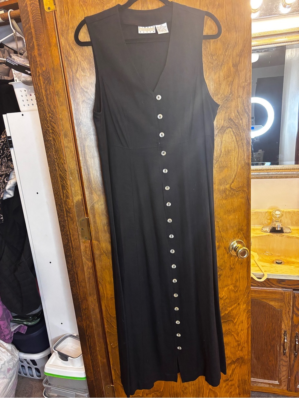 Sigrid Olsen Black Maxi Button-Front Sleeveless Dress